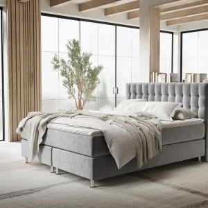 Boxspringbed met hoofdeinde van fluweelstof – Sorrento – matras en dekmatras – 180×200 cm – grijs Boxspringbed met hoofdeinde van fluweelstof – Sorrento – matras en dekmatras – 180×200 cm – grijs