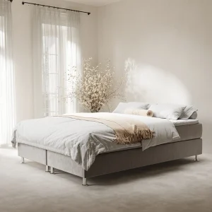 Boxspringbed met hoofdeinde van fluweelstof – Sub – matras en dekmatras – 200×200 cm – taupe Boxspringbed met hoofdeinde van fluweelstof – Sub – matras en dekmatras – 200×200 cm – taupe