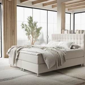 Boxspringbed met hoofdeinde van geweven stof – Sorrento – matras en dekmatras – 200×200 cm – beige Boxspringbed met hoofdeinde van geweven stof – Sorrento – matras en dekmatras – 200×200 cm – beige