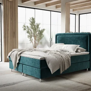 Boxspringbed met hoofdeinde van fluweelstof – Salvi – matras en dekmatras – 180×200 cm – turquoise Boxspringbed met hoofdeinde van fluweelstof – Salvi – matras en dekmatras – 180×200 cm – turquoise