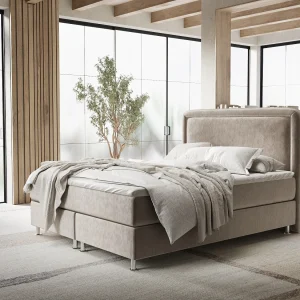 Boxspringbed met hoofdeinde van fluweelstof – Salvi – matras en dekmatras – 140×200 cm – taupe Boxspringbed met hoofdeinde van fluweelstof – Salvi – matras en dekmatras – 140×200 cm – taupe