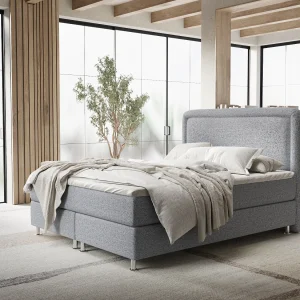 Boxspringbed met hoofdeinde van geweven stof – Salvi – matras en dekmatras – 200×200 cm – grijs Boxspringbed met hoofdeinde van geweven stof – Salvi – matras en dekmatras – 200×200 cm – grijs