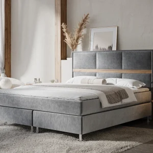 Boxspringbed met hoofdeinde van fluweelstof – Soto – matras en dekmatras – 200×200 cm – grijs Boxspringbed met hoofdeinde van fluweelstof – Soto – matras en dekmatras – 200×200 cm – grijs