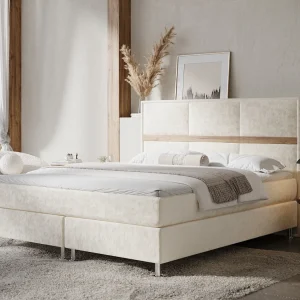 Boxspringbed met hoofdeinde van fluweelstof – Soto – matras en dekmatras – 140×200 cm – creme Boxspringbed met hoofdeinde van fluweelstof – Soto – matras en dekmatras – 140×200 cm – creme
