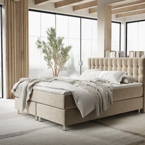 Boxspringbed met hoofdeinde van fluweelstof – Sorrento – matras en dekmatras – 160×200 cm – beige Boxspringbed met hoofdeinde van fluweelstof – Sorrento – matras en dekmatras – 160×200 cm – beige