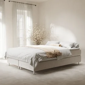 Boxspringbed met hoofdeinde van fluweelstof – Sub – matras en dekmatras – 140×200 cm – lichtbeige Boxspringbed met hoofdeinde van fluweelstof – Sub – matras en dekmatras – 140×200 cm – lichtbeige