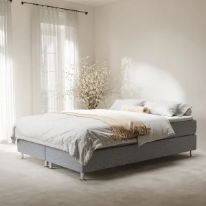 Boxspringbed met hoofdeinde van geweven stof – Sub – matras en dekmatras – 200×200 cm – grijs Boxspringbed met hoofdeinde van geweven stof – Sub – matras en dekmatras – 200×200 cm – grijs