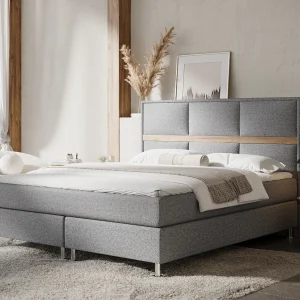 Boxspringbed met hoofdeinde van geweven stof – Soto – matras en dekmatras – 160×200 cm – grijs Boxspringbed met hoofdeinde van geweven stof – Soto – matras en dekmatras – 160×200 cm – grijs