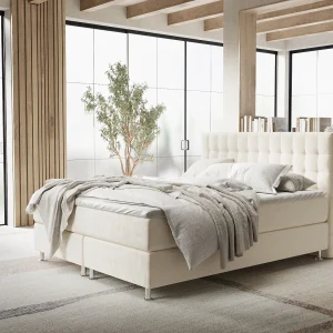 Boxspringbed met hoofdeinde van fluweelstof – Sorrento – matras en dekmatras – 160×200 cm – creme Boxspringbed met hoofdeinde van fluweelstof – Sorrento – matras en dekmatras – 160×200 cm – creme