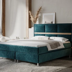 Boxspringbed met hoofdeinde van fluweelstof – Soto – matras en dekmatras – 180×200 cm – turquoise Boxspringbed met hoofdeinde van fluweelstof – Soto – matras en dekmatras – 180×200 cm – turquoise