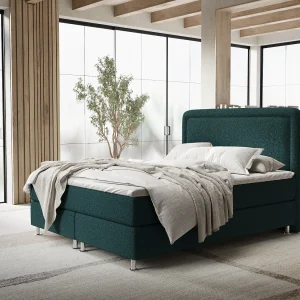 Boxspringbed met hoofdeinde van geweven stof – Salvi – matras en dekmatras – 180×200 cm – groen Boxspringbed met hoofdeinde van geweven stof – Salvi – matras en dekmatras – 180×200 cm – groen