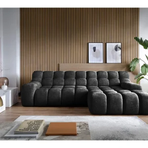 CAMPILE hoekbank met elektrisch verstelbare zitting, verstelbare hoofdsteunen, indeling rechts, 288x119x85 cm, kleur zwart CAMPILE hoekbank met elektrisch verstelbare zitting, verstelbare hoofdsteunen, indeling rechts, 288x119x85 cm, kleur zwart