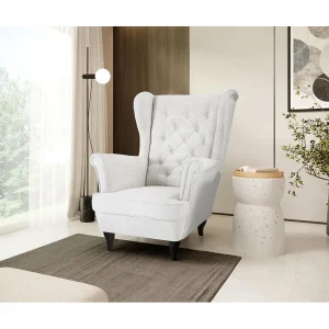 CHESTERFIELD-STOEL Falco lichtbeige met Wenge houten poten CHESTERFIELD-STOEL Falco lichtbeige met Wenge houten poten