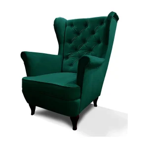 CHESTERFIELD-STOEL Falco groen met houten poten CHESTERFIELD-STOEL Falco groen met houten poten