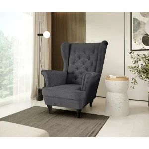 CHESTERFIELD-STOEL Falco donkergrijs met Wenge houten poten CHESTERFIELD-STOEL Falco donkergrijs met Wenge houten poten