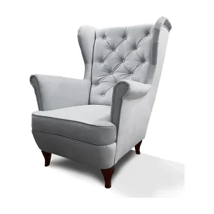 CHESTERFIELD-STOEL Falco lichtgrijs met houten poten CHESTERFIELD-STOEL Falco lichtgrijs met houten poten