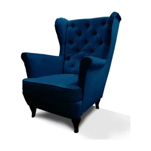 CHESTERFIELD-STOEL Falco marineblau met houten poten CHESTERFIELD-STOEL Falco marineblau met houten poten