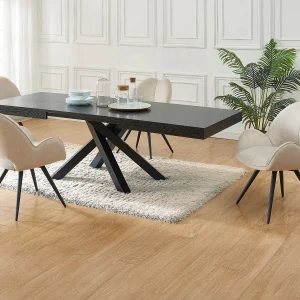 Set tafel CATONAV + 4 stoelen GULSUN – Zwart en beige Set tafel CATONAV + 4 stoelen GULSUN – Zwart en beige