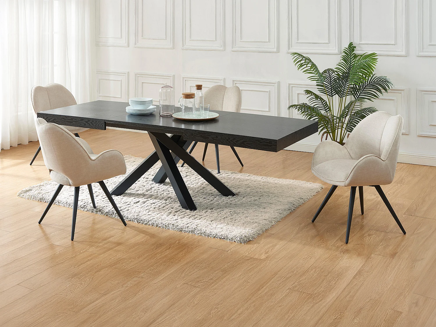 Set tafel CATONAV + 4 stoelen GULSUN - Zwart en beige