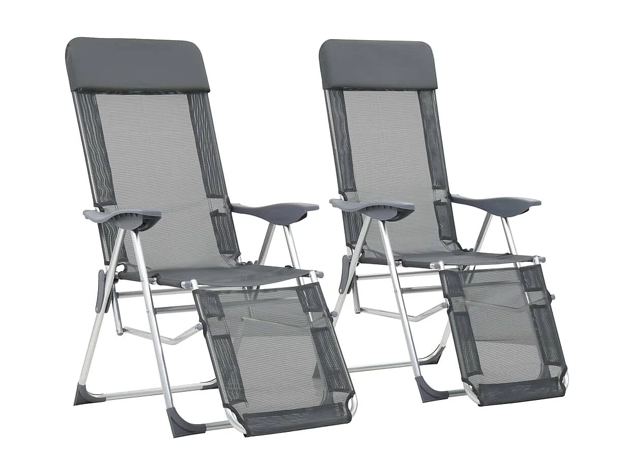 Campingstoelen met voetensteun 2 st inklapbaar textileen grijs