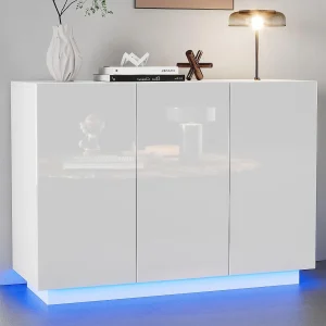 Buffet 120x40x75 cm – met LED-verlichting – met 3 deuren – Deeltjespanelen – Wit Buffet 120x40x75 cm – met LED-verlichting – met 3 deuren – Deeltjespanelen – Wit
