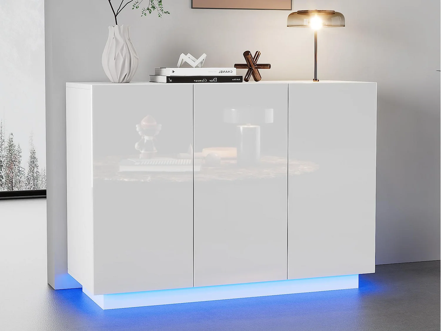 Buffet 120x40x75 cm - met LED-verlichting - met 3 deuren - Deeltjespanelen - Wit