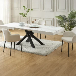 Set tafel VATONAV + 4 stoelen CELOLA – Wit en crèmewit Set tafel VATONAV + 4 stoelen CELOLA – Wit en crèmewit