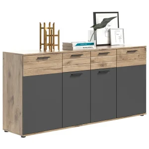 Buffet 4 deuren 4 laden – Antracietgrijs en licht eiken – SELMA Buffet 4 deuren 4 laden – Antracietgrijs en licht eiken – SELMA
