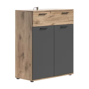 Buffet 2 deuren en 1 lade – Antracietgrijs en licht eiken – SELMA Buffet 2 deuren en 1 lade – Antracietgrijs en licht eiken – SELMA