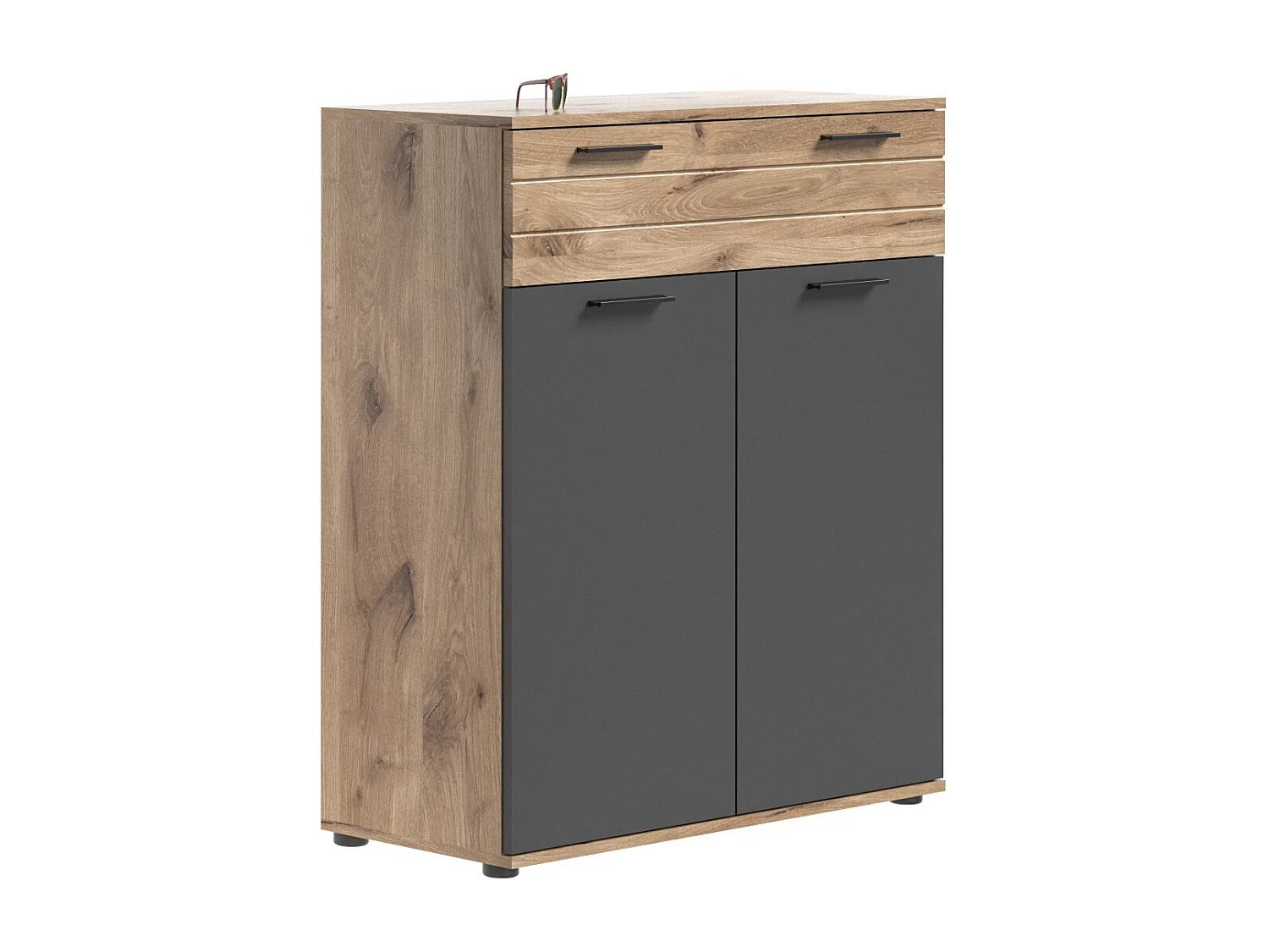 Buffet 2 deuren en 1 lade - Antracietgrijs en licht eiken - SELMA
