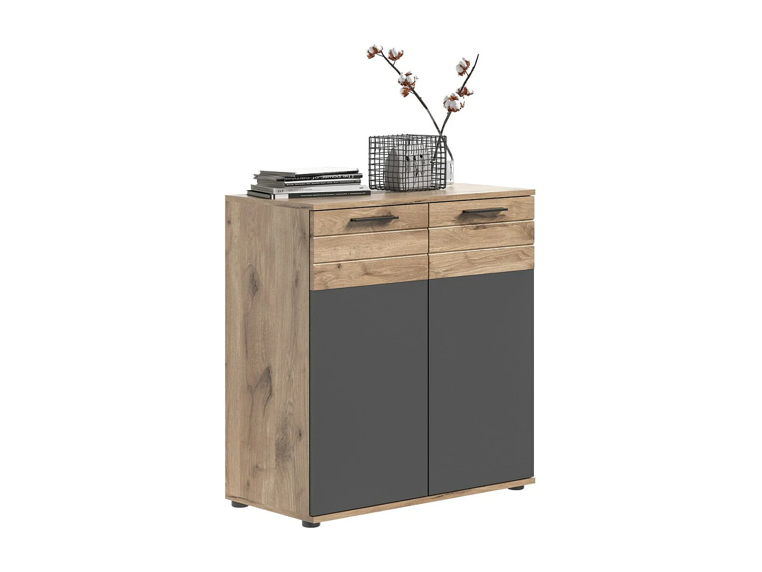 Buffet 2 deuren – Antracietgrijs en licht eiken – SELMA