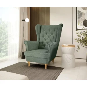 CHESTERFIELD-STOEL Falco groen met beukenhouten poten CHESTERFIELD-STOEL Falco groen met beukenhouten poten