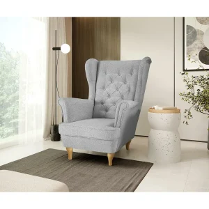 CHESTERFIELD-STOEL Falco lichtgrijs met beukenhouten poten CHESTERFIELD-STOEL Falco lichtgrijs met beukenhouten poten