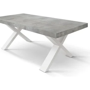Cementgrijze houten tafel, witte poten, ext.180×90-260x90cm – AMALFI Cementgrijze houten tafel, witte poten, ext.180×90-260x90cm – AMALFI