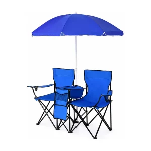 Campingstoel met parasol klapstoel voor koppels dubbele visstoel opvouwbaar met bekerhouder koeltas (zwart) 55 x 85 x 161 cmAB92843 Campingstoel met parasol klapstoel voor koppels dubbele visstoel opvouwbaar met bekerhouder koeltas (zwart) 55 x 85 x 161 cmAB92843