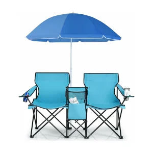 Campingstoel met parasol klapstoel voor koppels dubbele visstoel opvouwbaar met bekerhouder koeltas (Turkoois groen) 55 x 85 x 161 cm Campingstoel met parasol klapstoel voor koppels dubbele visstoel opvouwbaar met bekerhouder koeltas (Turkoois groen) 55 x 85 x 161 cm
