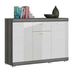 Buffet SCOTT – 3 deuren en 1 lade – Donkergrijs en wit – 120x85x37 cm