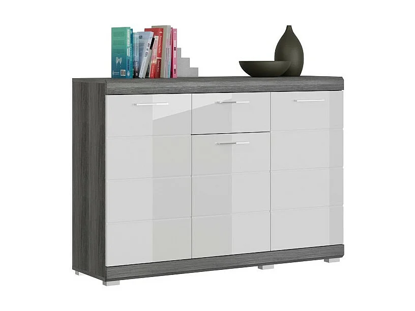 Buffet SCOTT – 3 deuren en 1 lade – Donkergrijs en wit – 120x85x37 cm