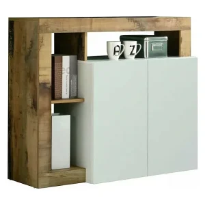 Buffet 2 deuren collectie BURA, kleur glanzend wit gelakt en licht eiken Buffet 2 deuren collectie BURA, kleur glanzend wit gelakt en licht eiken