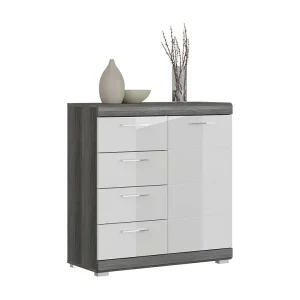 Buffet SCOTT – 4 laden en 1 deur – Donkergrijs en wit – 80x85x37 cm