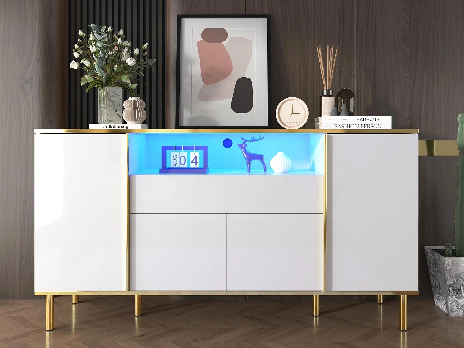 Buffet 150x40x80 cm - met 1 lade - met 4 deuren - wit