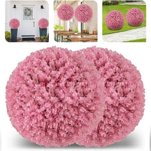 Buxusballen, 2 stuks, 44 cm, kunstplant eucalyptus, buxusbal, grasbal, plantenbal, uv-bestendig,decoratieve plant, boekbal, kunstplant, voor huis，bruiloft, roze