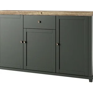 Buffet 160cm met 3 deuren en een lade, collectie ASSIA. Kleur groen en eiken. Buffet 160cm met 3 deuren en een lade, collectie ASSIA. Kleur groen en eiken.