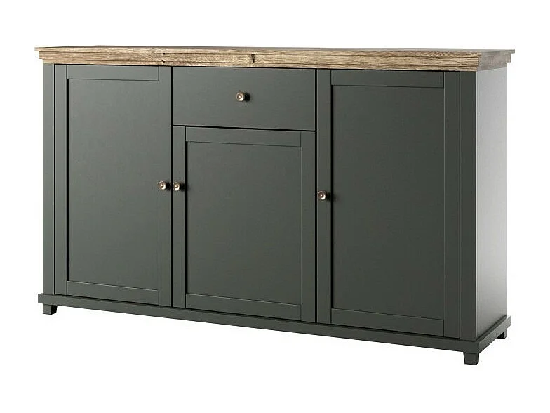 Buffet 160cm met 3 deuren en een lade, collectie ASSIA. Kleur groen en eiken.