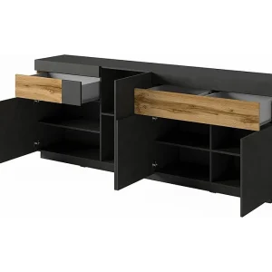 Buffet 4 deuren 2 laden KILES – Antracietgrijs & licht eiken – Modern en ruim ontwerp Buffet 4 deuren 2 laden KILES – Antracietgrijs & licht eiken – Modern en ruim ontwerp