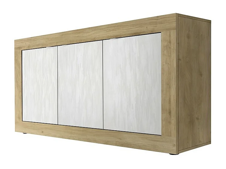 Buffet 3 deuren collectie ACCESS. Kleur wit en licht eiken