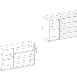 Buffet TONGA 138×87.5×43.5 cm met 4 laden, 1 deur en LED, kleur wengé Buffet TONGA 138×87.5×43.5 cm met 4 laden, 1 deur en LED, kleur wengé