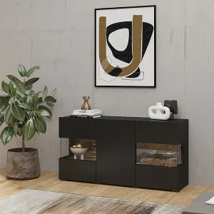 Buffet 120cm collectie EVA 3 deuren. Kleur zwart en eiken. Buffet 120cm collectie EVA 3 deuren. Kleur zwart en eiken.