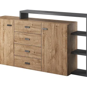 Buffet met ingebouwde plank collectie BERGAME 180cm. Kleur eiken en grijs.