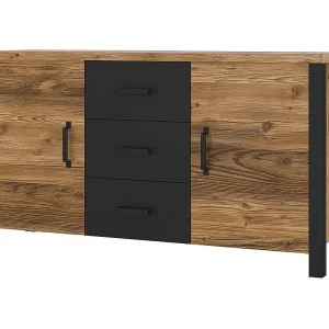 Buffet 150cm collectie DARWIN. Kleur spar en zwart. 2 deuren en 3 laden.